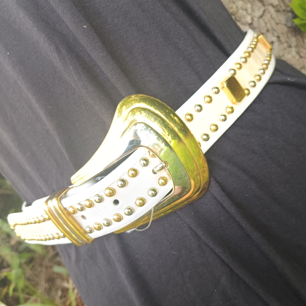 '90s Y2K Leather Rock designer belt small, vintage